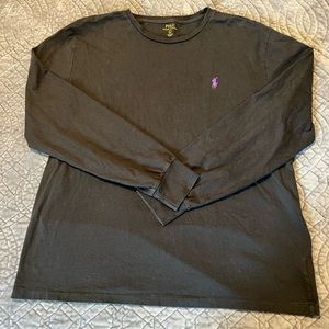 Polo Ralph Lauren Long Sleeve Shirt Black with Purple Pony Size‎ Large